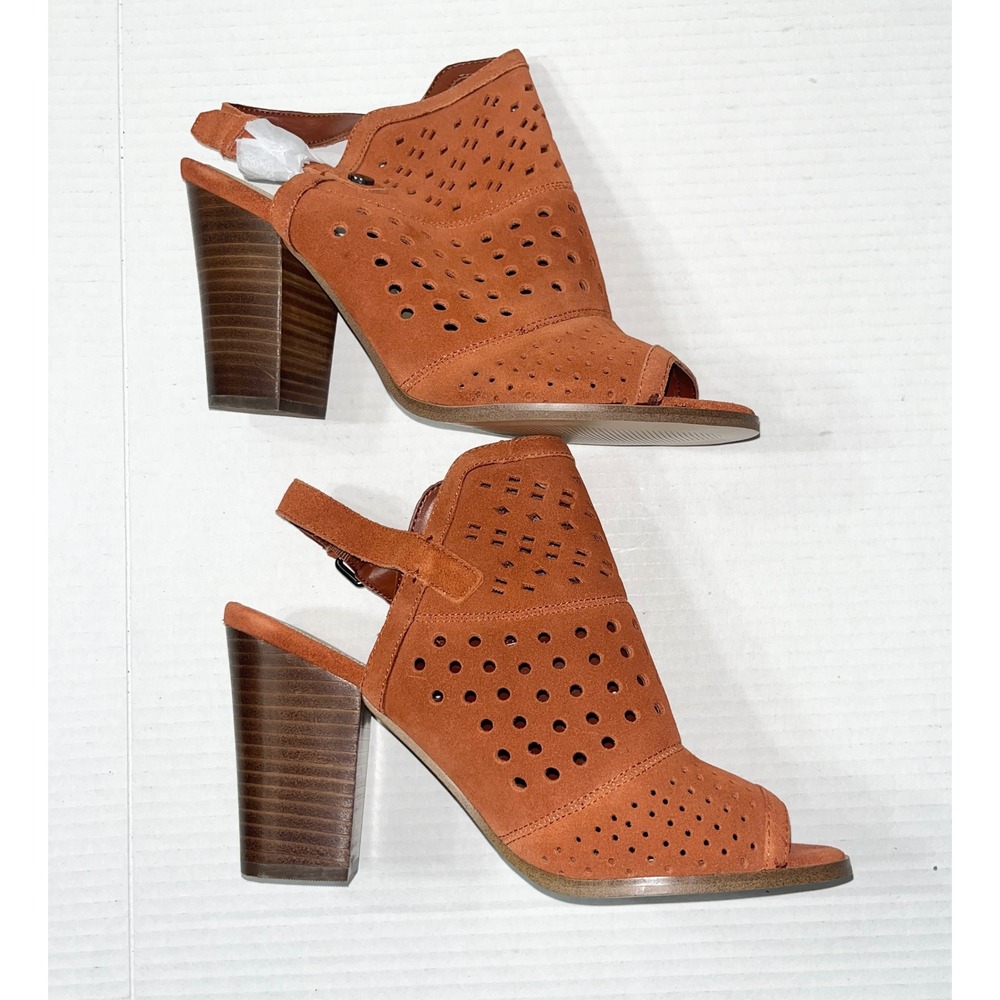 Marc Fisher Casha Booties 9.5M Cognac Suede Perforated Peep Toe Block Heel
